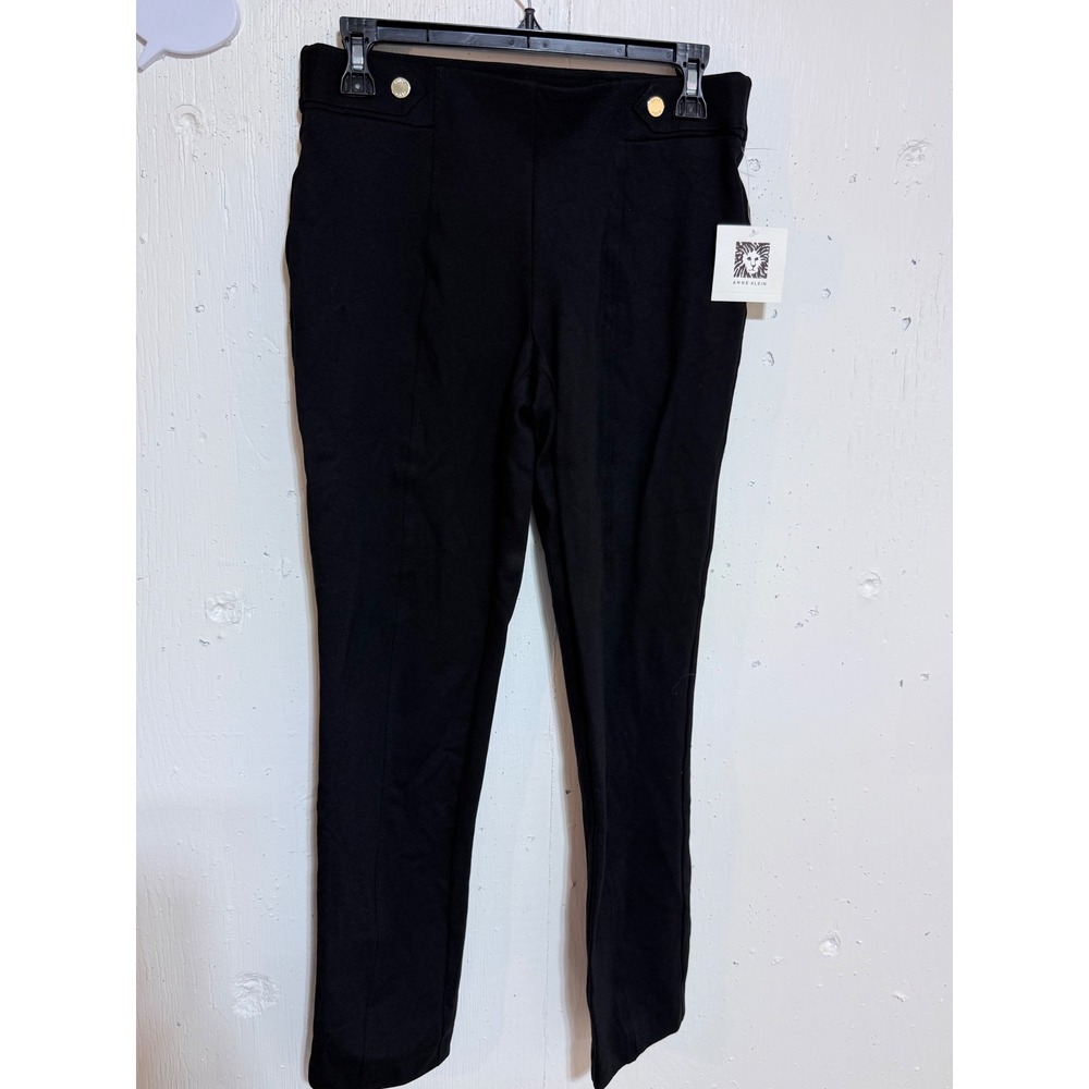 Anne Klein Black Pull On Trousers Gold Button Accent Pants Size 4